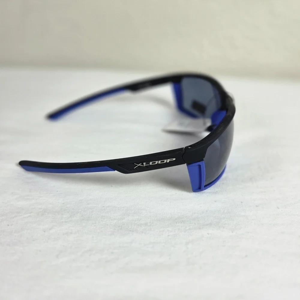 X-Loop Sports Sunglasses Black Blue Wrap Around UV400 Polycarbonate Lens Mens